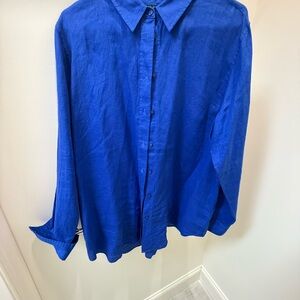 Ralph Lauren Vibrant Linen Blend Blue Casual Shirt